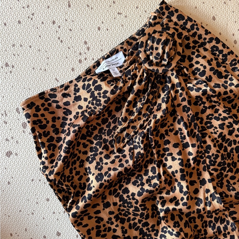 & Other Stories Black and Tan Leopard Silk Skirt